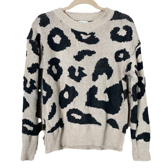 Hayden Los Angeles Tan Leopard Print Crew Neck Sweater Size Medium - Picture 1 of 8